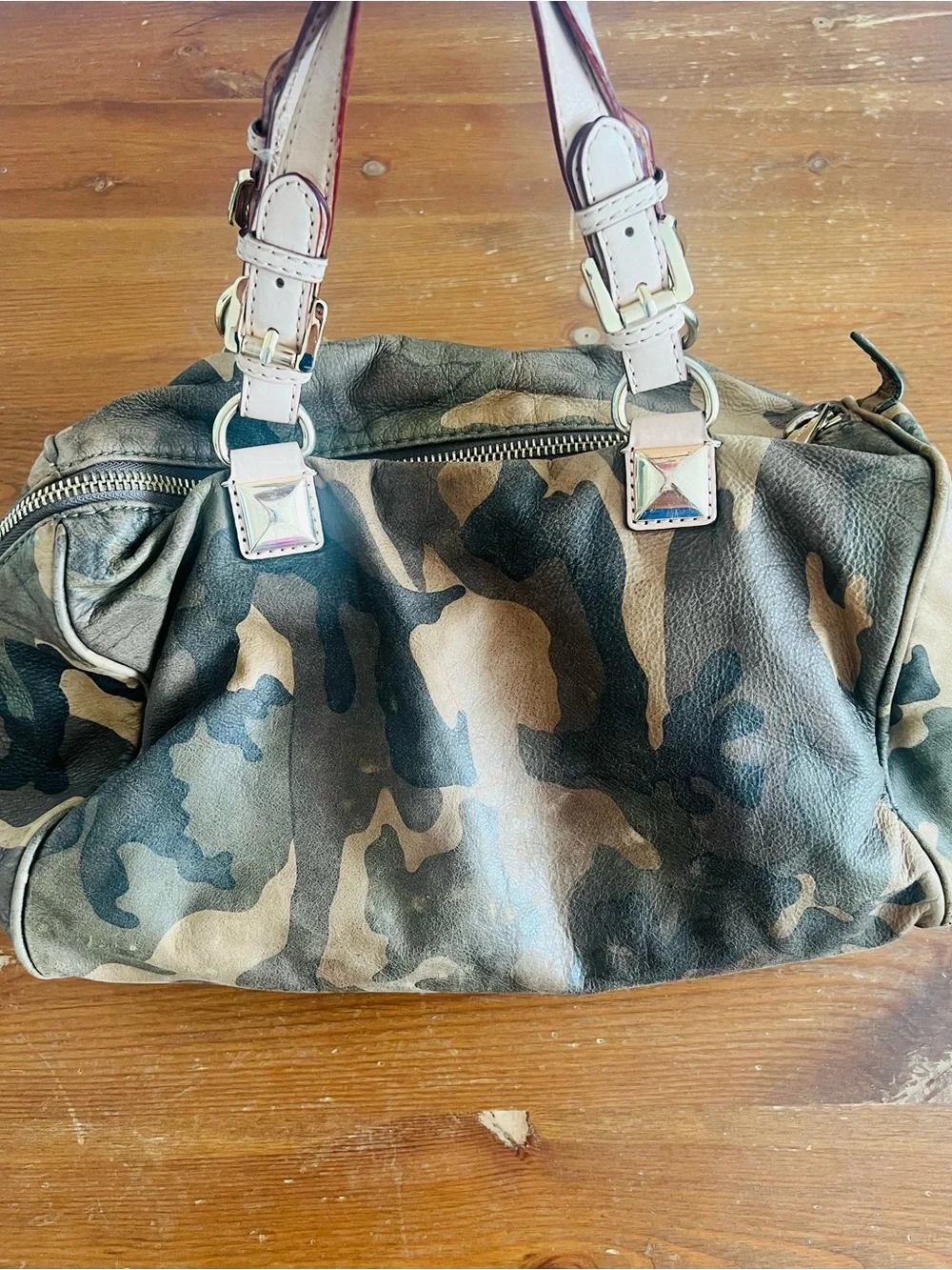 Limited edition MK Camouflage Leather Tote Bag with Dual Top Handles - Green